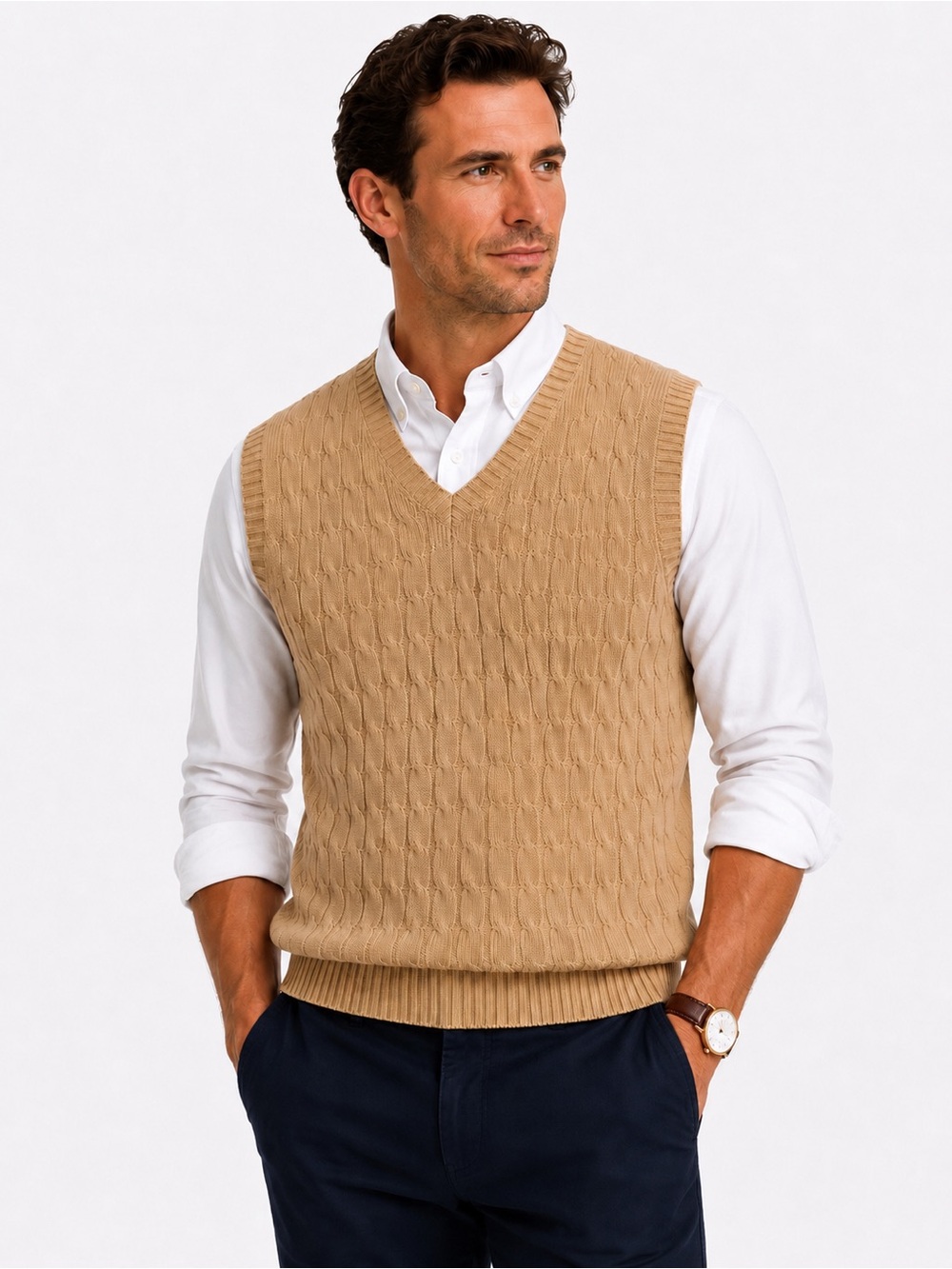 Vintage Bobby Jones Cable Knit Sweater Vest Men’s L 100% Cotton Yellow